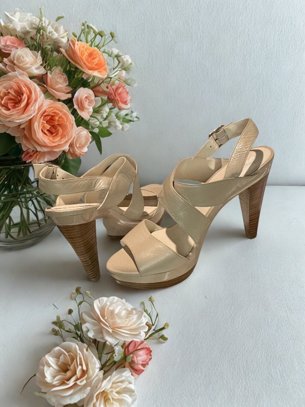 Leather Tan Wooded Heel Sandal